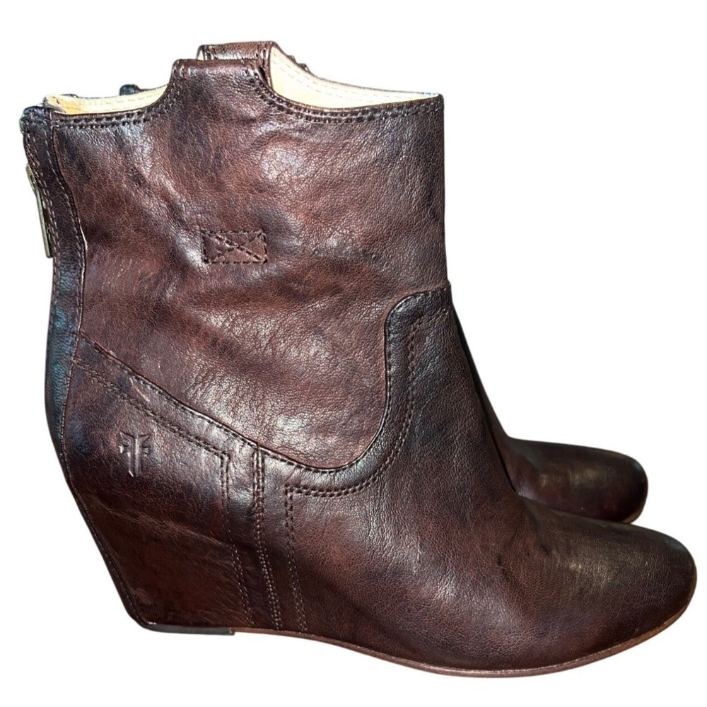 Frye Carson Wedge Bootie Women's Size 8.5 Brown Leather Western Ankle Boots Boho